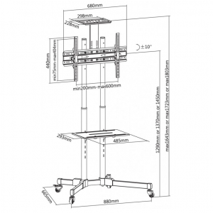 TV Mount Stand Reflecta 70VCE-Shelf; 37-70"; Black, Fixed/Tilt, VESA up to 600x400; max 50 kg