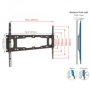 Wall Mount Barkan ''E400+'' Black 32" - 90" Fixed, max.60kg, VESA mm: up to 600x400mm