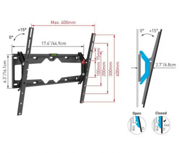 Wall Mount Barkan ''CM310+'' Black 19"-65" Tilt, max.50kg, VESA mm: up to 400x400mm+set+cable