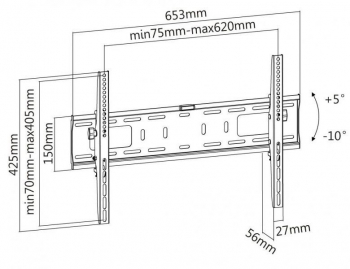 Wall Mount Reflecta "PLANO Flat 70-6040T" Black 37"-70", Vesa 600x400, max.50kg, Tilt:+5°/-10° 