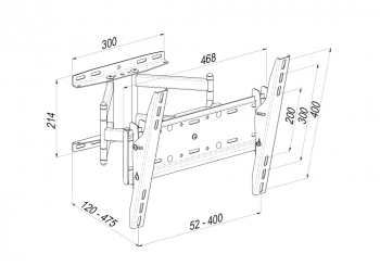 Wall Mount KSL "WM449Т" Black 32"-65", max.50kg, VESA max:400x400; +15°, TV-wal:100-477mm