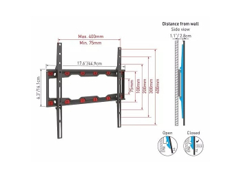 Wall Mount No-Drill Barkan 'ND300'' Black 19" - 65" Fixed, max.37kg, VESA mm: up to 400x400mm