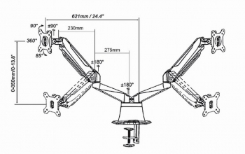 Table/desk stand for 2 monitors Gembird MA-DA2-01, 13"-27", max.7kg,  VESA: 75x75, 100x100