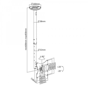 Ceiling Mount Reflecta PALLAS Extend 85, Silver 23"-42", Tilt/Swivel, VESA up to 200x200,max.30kg.