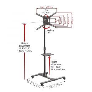 TV cart Barkan ''SW411H'' Black 13"-83" Tilt, max.50kg, VESA mm: up to 600x400mm