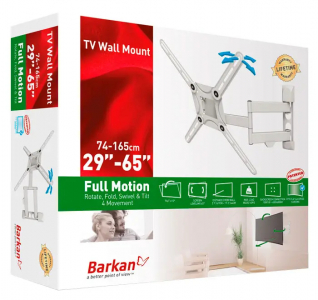 Wall Mount Barkan ''3400W'' White 29"-65" Full Motion, max.40kg, VESA mm: up to 400x400mm