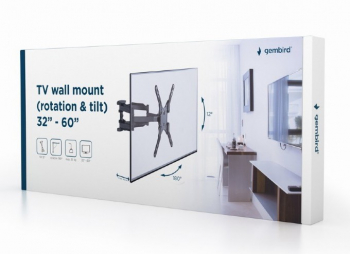 Wall Mount  Gembird "WM-60RT-01" Black 32"-60", 35kg, VESAup 400x400 Wall: 42-452mm, -90°~+90°, +12°