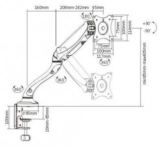 Table/desk stand for  monitor ITech MBSG-02F, 13"-27 ", 50x50~100x100, Tilt ±90°, up to 6kg