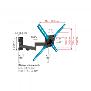 Wall Mount Barkan ''3420'' Black 13"-60" Full Motion, max.25kg, VESA mm: up to 400x400mm