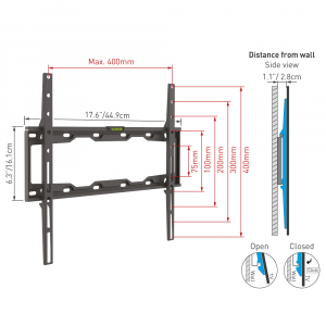 Wall Mount Barkan ''E302+'' Black 19" - 65" Fixed, max.50kg, VESA mm: up to 400x400mm