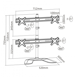 Table/desk stand for 4 monitors Reflecta PLANO DeskStand 23-1010 Q, 13"-23 ", 100x100, 8kg/bracket.