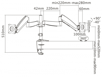 Table/desk stand for 2 monitors Reflecta FLEXO DeskPro 27-1010D 12"-27", 75x75,100x100, Max.9kg