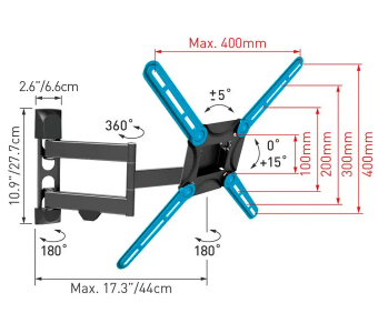 Wall Mount Barkan ''3400W'' White 29"-65" Full Motion, max.40kg, VESA mm: up to 400x400mm