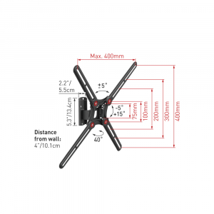 Wall Mount Barkan ''BM320'' Black 13"-65" Swivel, max.40kg, VESA mm: up to 400x400mm