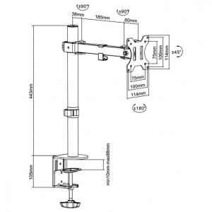 Table/desk stand for  monitor Brateck LDT12-C011, 13"-27", max.7kg, VESA: 75x75, 100x100