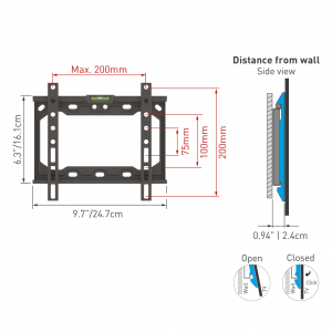 Wall Mount Barkan ''E202+'' Black 13" - 39" Fixed, max.40kg, VESA mm: up to 200x200mm