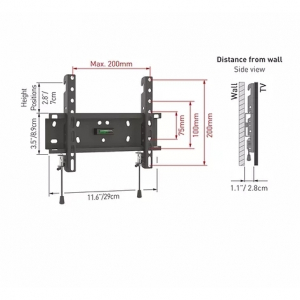 Wall Mount Barkan ''E20'' Black 13" - 43" Fixed, max.40kg, VESA mm: up to 200x200mm