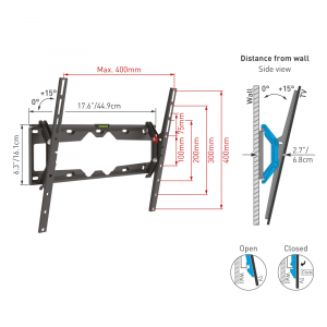 Wall Mount Barkan ''CM310+'' Black 19"-65" Tilt, max.50kg, VESA mm: up to 400x400mm+set+cable