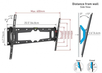 Wall Mount Barkan ''E410+'' Black 32" - 90" Tilt, max.60kg, VESA mm: up to 600x400mm