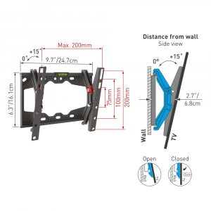 Wall Mount Barkan ''E210+'' Black 13" - 39" Tilt, max.40kg, VESA mm: up to 200x200mm