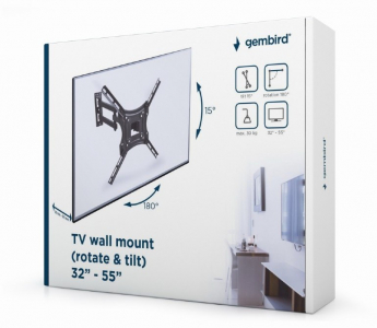 Wall Mount  Gembird "WM-55RT-05" Black 32"-55" 30kg, VESA:400x400, Wall:55-495mm, -90°~+90°, -5°+8°