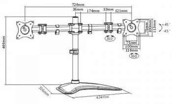 Table/desk stand for 2 monitors ITech MBS-12M, 13"-27 ", 75x75, 100x100, up to 8kg