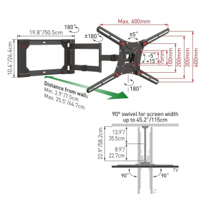 Wall Mount Barkan ''4400'' Black 40"-80" Full Motion, max.50kg, VESA mm: up to 600x400mm