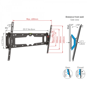 Wall Mount Barkan ''E410+'' Black 32" - 90" Tilt, max.60kg, VESA mm: up to 600x400mm