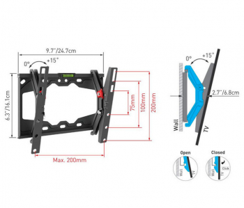 Wall Mount Barkan ''E210+'' Black 13" - 39" Tilt, max.40kg, VESA mm: up to 200x200mm