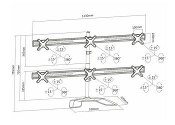 Table/desk stand for 6 monitors Reflecta PLANO DeskStand 23-1010 S, 13"-23", 100x100, 8kg/bracket.