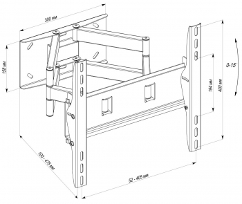 Wall Mount KSL "WM449Т" Black 32"-65", max.50kg, VESA max:400x400; +15°, TV-wal:100-477mm