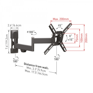 Wall Mount Barkan ''2400'' Black 13" - 39" Full Motion, max.25kg, VESA mm: up to 200x200mm