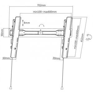 Wall Mount Reflecta Premium SLIM 70-6040T, Gray, Fixed/Tilt, VESA up to 600x400, max.35kg