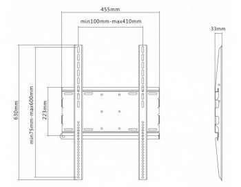 Wall Mount Reflecta PLANO Portrait 70-4060" Black 37"-70", Vesa 400x600, max.70kg, Dist to wall:35mm