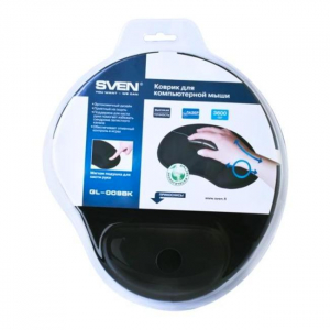 Mouse Pad SVEN GL009BK, 250 × 220 × 20mm, Gel wrist support, Neoprene fabric, Rubberized base, Black