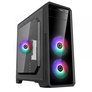 Case ATX GAMEMAX G561-FRGB, w/o PSU, 3x120mm, RGB, Transparent panel, USB3.0, Black