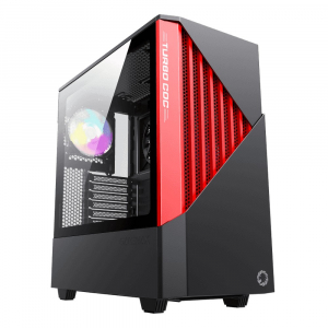 Case ATX GAMEMAX Contac COC, w/o PSU, 1x120 & 1x140mm ARGB fan, TG, 2xUSB 3.0, RGB HUB, Black/Red