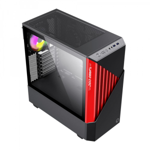 Case ATX GAMEMAX Contac COC, w/o PSU, 1x120 & 1x140mm ARGB fan, TG, 2xUSB 3.0, RGB HUB, Black/Red