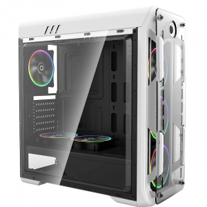 Case ATX GAMEMAX Optical, w/o PSU, 4x120mm ARGB  fans, Fan controller, Transparent, USB3.0, White