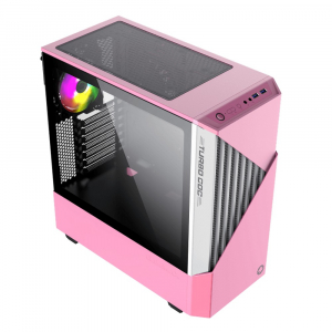 Case ATX GAMEMAX Contac COC, w/o PSU, 1x120 & 1x140mm ARGB fan, TG, 2xUSB 3.0, RGB HUB, Pink/Grey