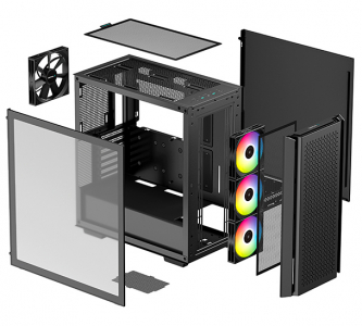 Case ATX Deepcool CG560, w/o PSU, 4x120mm (3xARGB fans), Mesh Front, Tempered Glass, 2xUSB3.0, Black