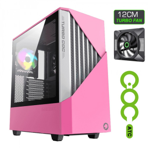 Case ATX GAMEMAX Contac COC, w/o PSU, 1x120 & 1x140mm ARGB fan, TG, 2xUSB 3.0, RGB HUB, Pink/Grey