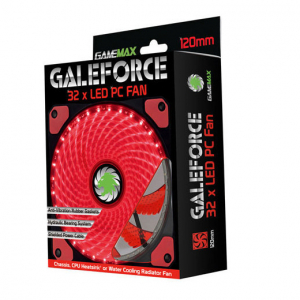 PC Case Fan GAMEMAX GMX-GF12R, 120mm, 23.4dB, 46.5CFM, 1100RPM, Hydraulic bearing, Red LED, 3&4 Pin