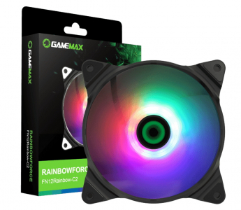 PC Case Fan GAMEMAX FN-12Rainbow-C, 120mm, ARGB, 28.8dB, 33 CFM, 1100RPM, Hydro Bearing, Black