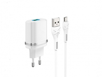 Wall Charger XPower + Type-C Cable, 1USB, Fast Charge QC3.0, White