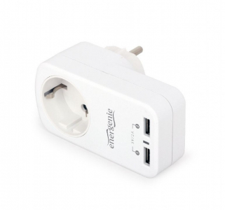  Universal USB charger, Out:CEE 7/4, 2 USB * 5V / 2.1A, In: Schuko CEE 7/4, White, EG-ACU2-01-W