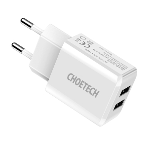 Wall Charger CHOETECH, 2*USB-A Ports, White