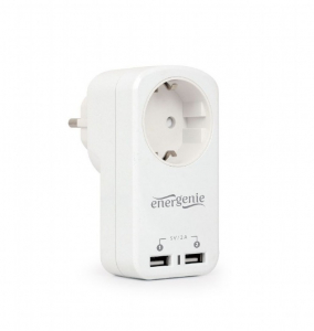  Universal USB charger, Out:CEE 7/4, 2 USB * 5V / 2.1A, In: Schuko CEE 7/4, White, EG-ACU2-01-W