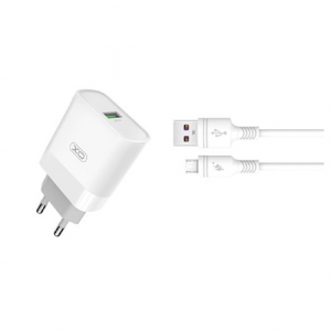 Wall Charger XO + Lightning Cable, 2USB, Q.C3.0 18W, L67, White