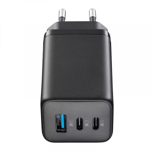 Wall Charger GAN Cellularline, 3 Ports, 2 PD + USB, 65W, Black